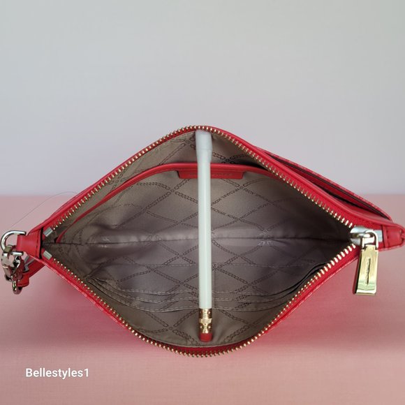 MICHAEL KORS Signature Logo Jet Set Large Top Zip Pouch/Wristlet- Geranium ⭐ - Picture 14 of 16